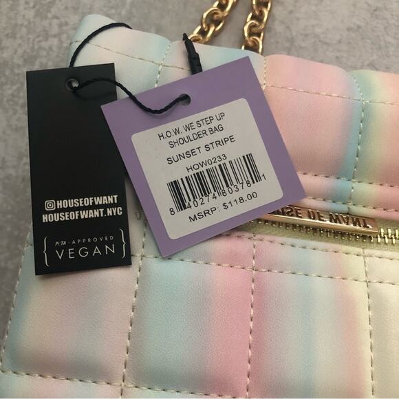 House of Want H.O.W. We Step Up Shoulder Bag in Sunset Stripe Pastel NEW - Picture 4 of 10